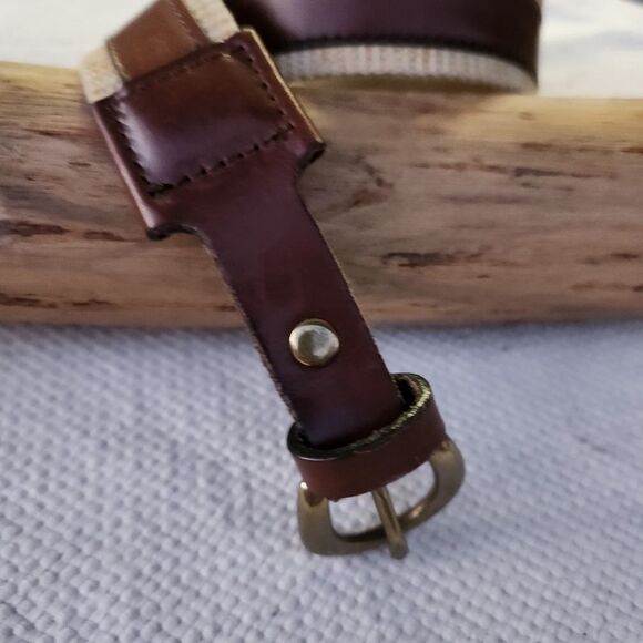 J crew vintage brown leather and canvas webbing belt - Picture 12 of 13